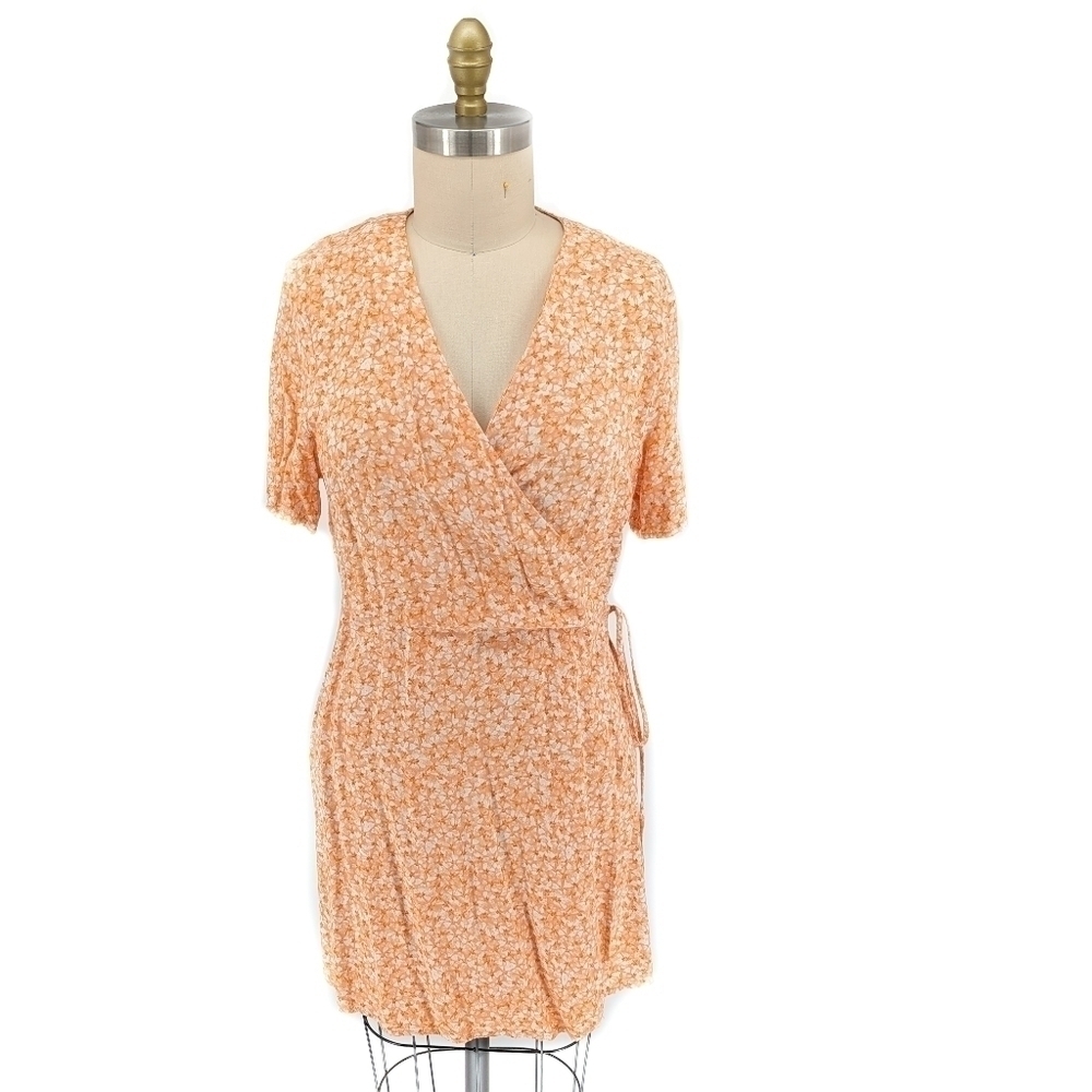 H&M Floral Wrap Dress Orange L cottagecore sundress summer spring preppy classic
